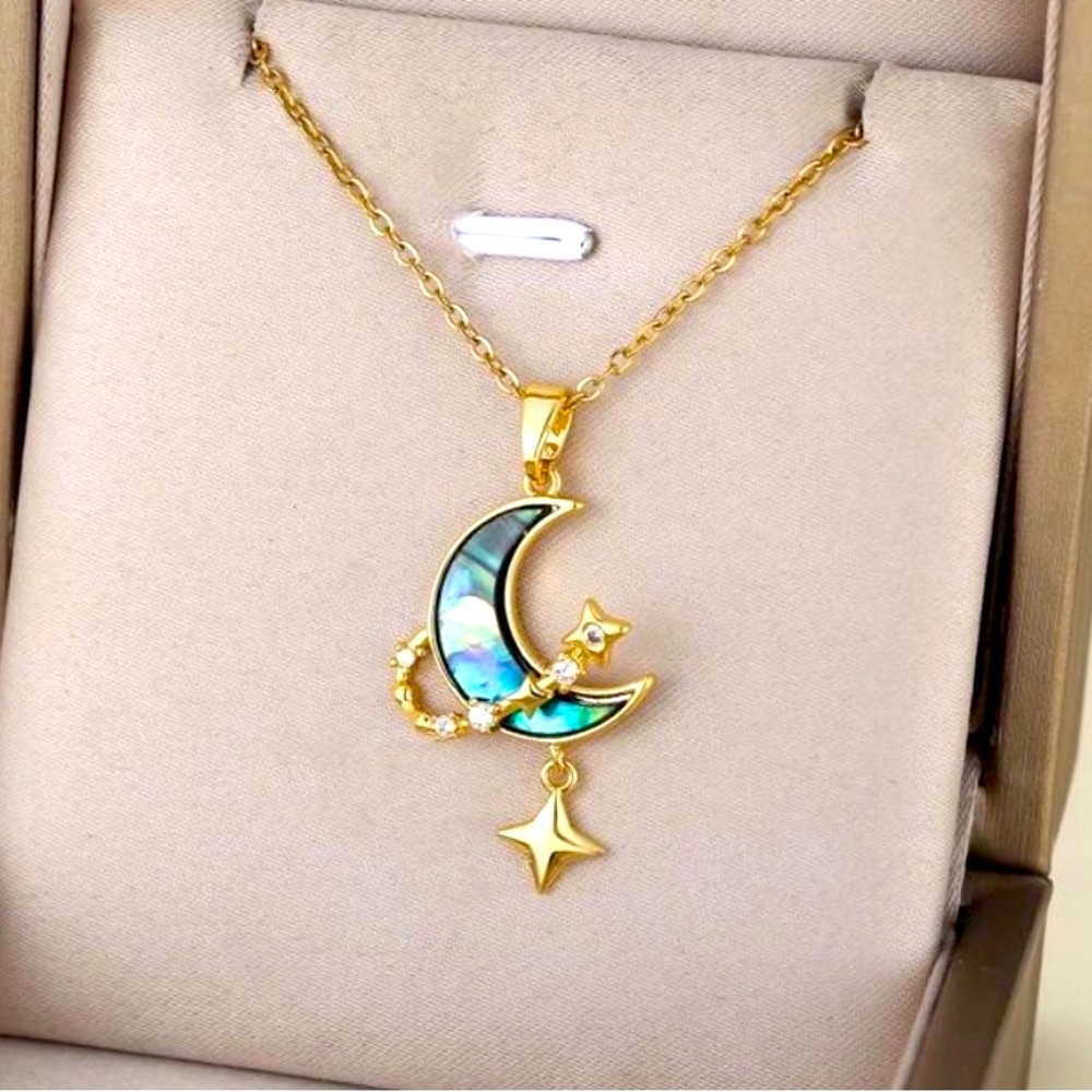 Gold Moon and Star Necklace